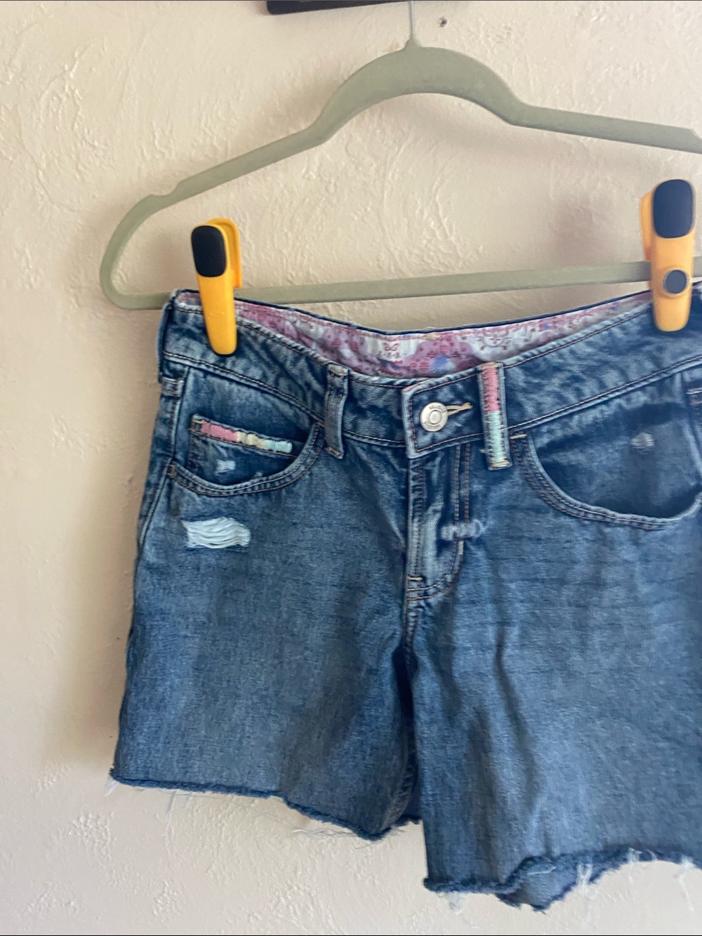 Hollister Girls' Denim Shorts in Blue with Pink Trim
